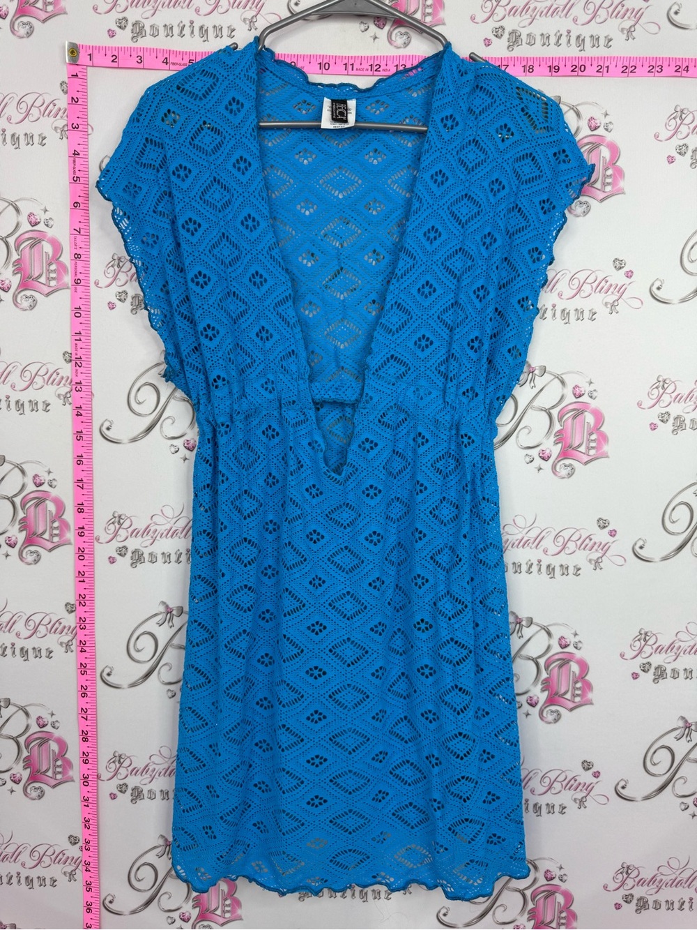 BECCA coverup dress beach Bright Blue Crochet Midi Dress